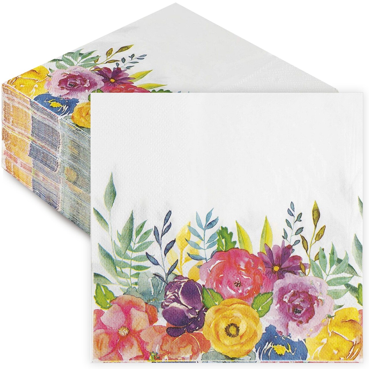 Juvale 100 Pack Vintage Disposable Floral Paper Napkins, 2-Ply, 6.5x6.5”, Napkins for Garden Bridal Shower, Spring Tea Party, & Wedding